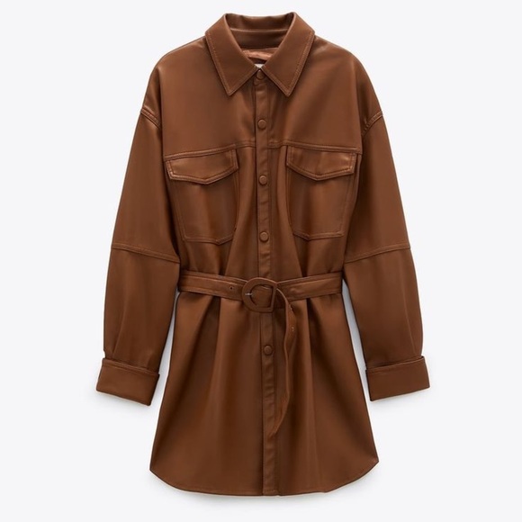 Zara Belted Faux Leather Shirt - Picture 6 of 7